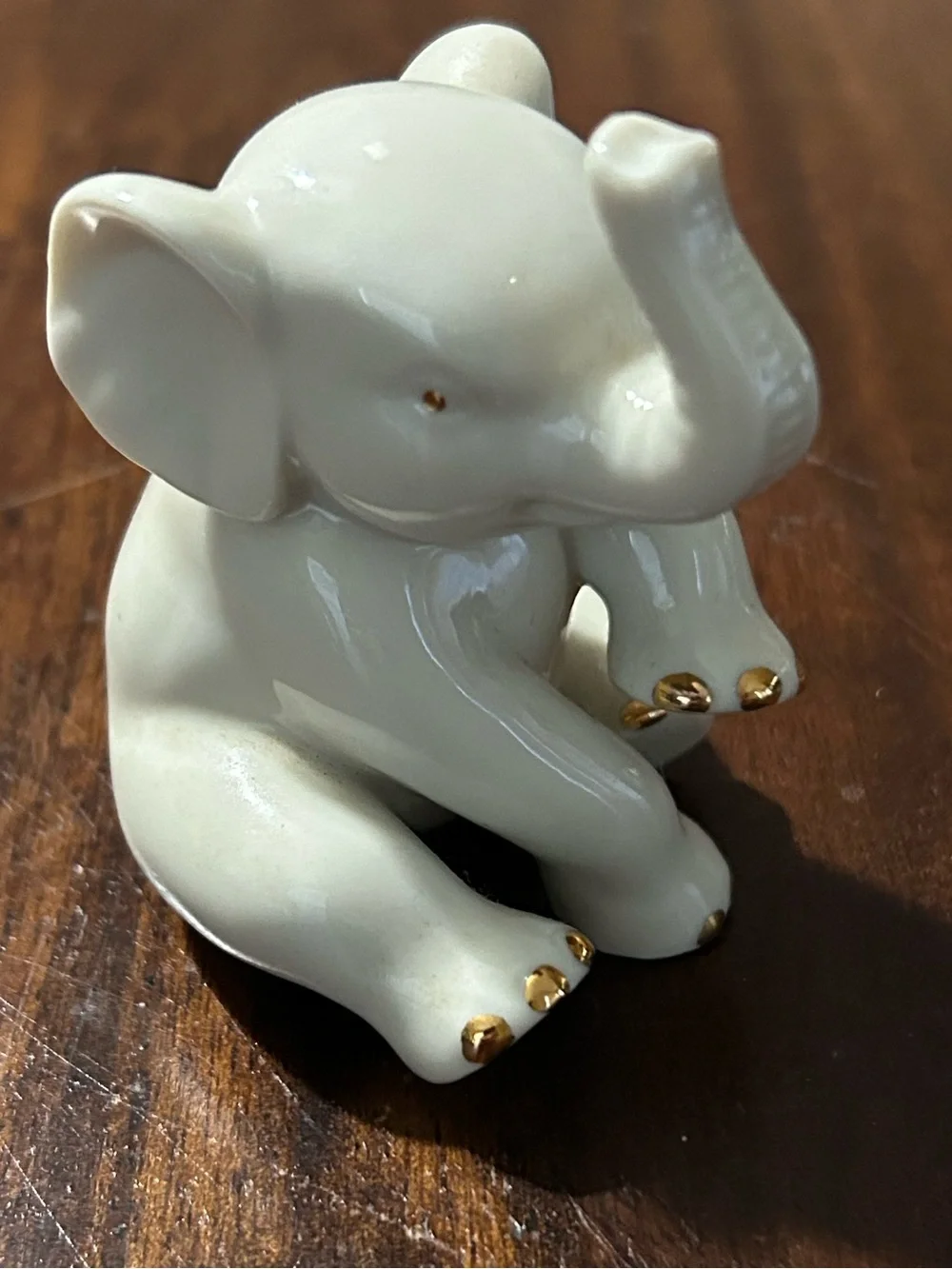 Lenox White Porcelain Elephant Figurine with Gold Trim Good Luck Trunk